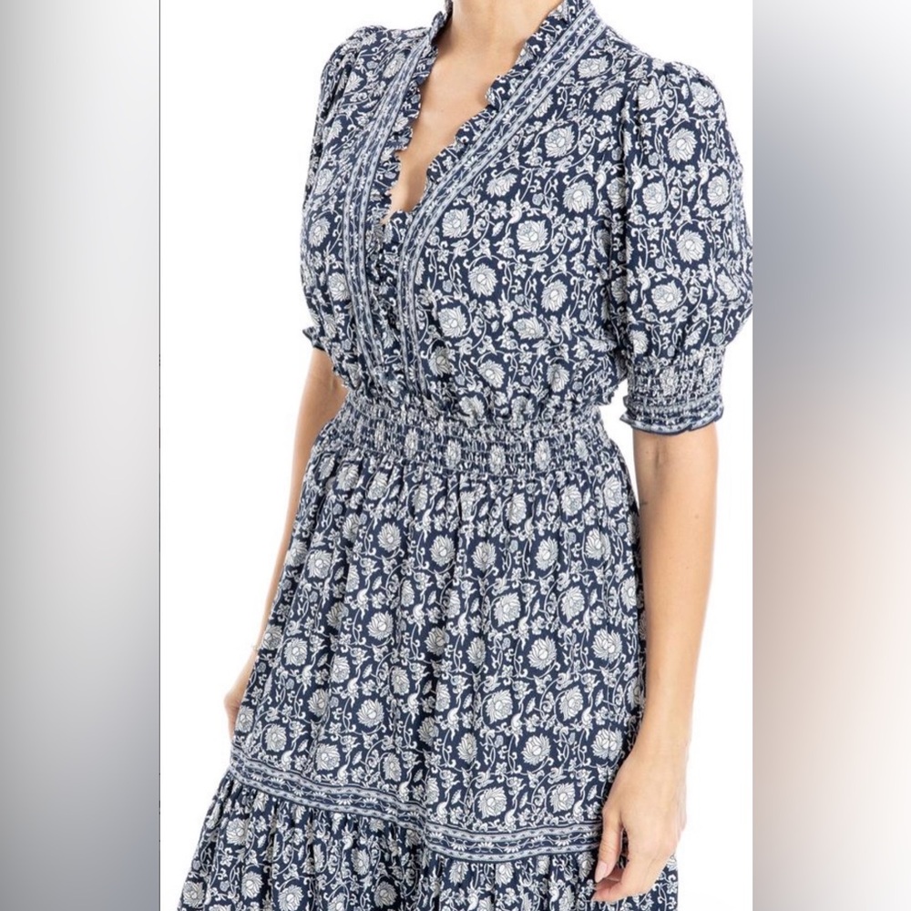 LIKE NEW•Max Studio•Floral Short Sleeve Tiered Ruffle Maxi Dress |Navy/Cream |XL - Picture 2 of 7